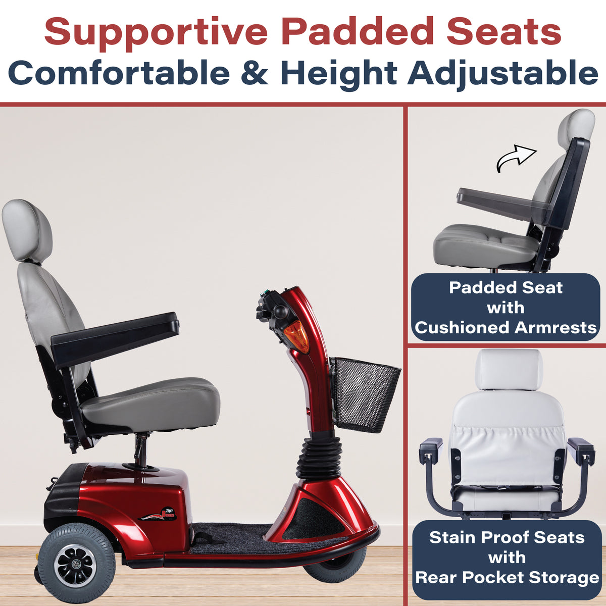 Zipr Breeze Power Mobility Scooter Ultra Wide Plush Supportive Seats Chairs