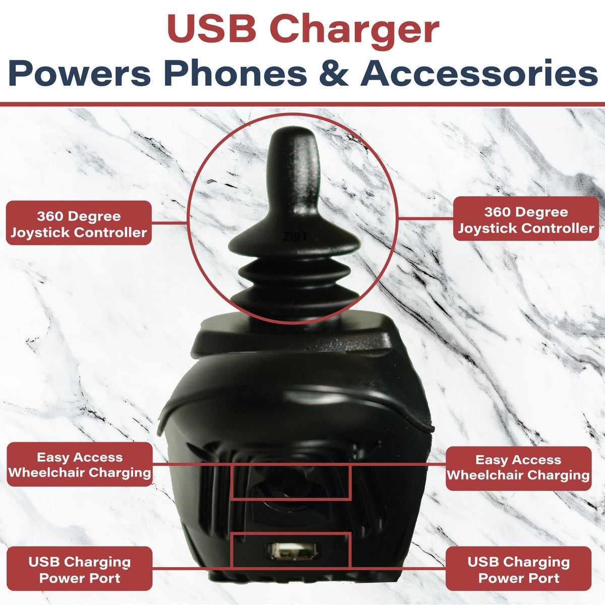 Transport Pro Power Wheelchair with USB Phone Charger Port