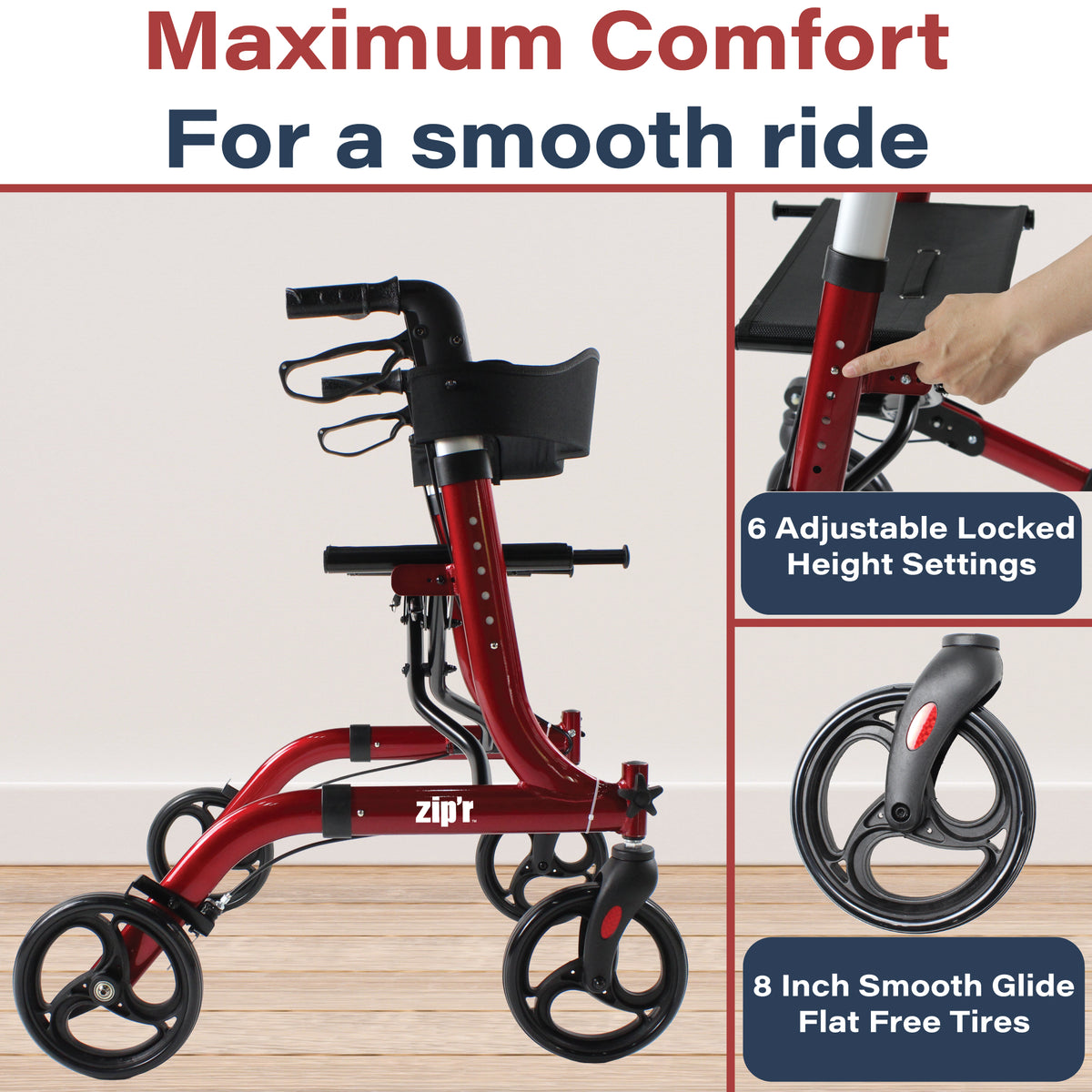 Zipr Rambler Rollator Walker with Seat - Zipr Mobility Zipr Rambler Rollator Walker with Seat - Zipr Mobility