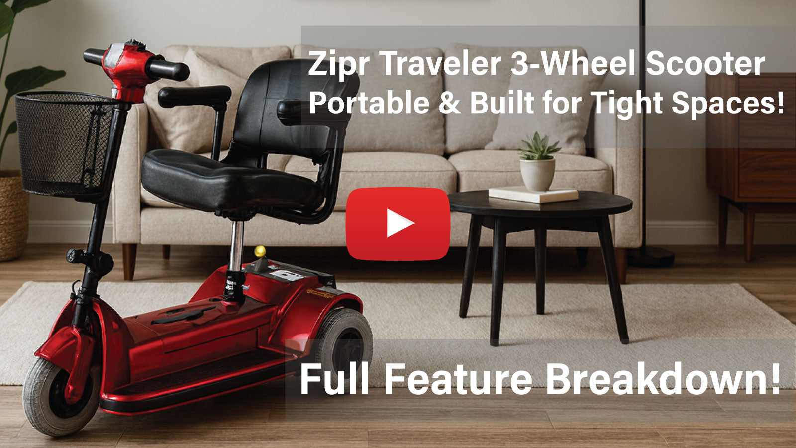 Zipr 3 Traveler 3-wheel mobility scooter for seniors and adults, lightweight and portable.